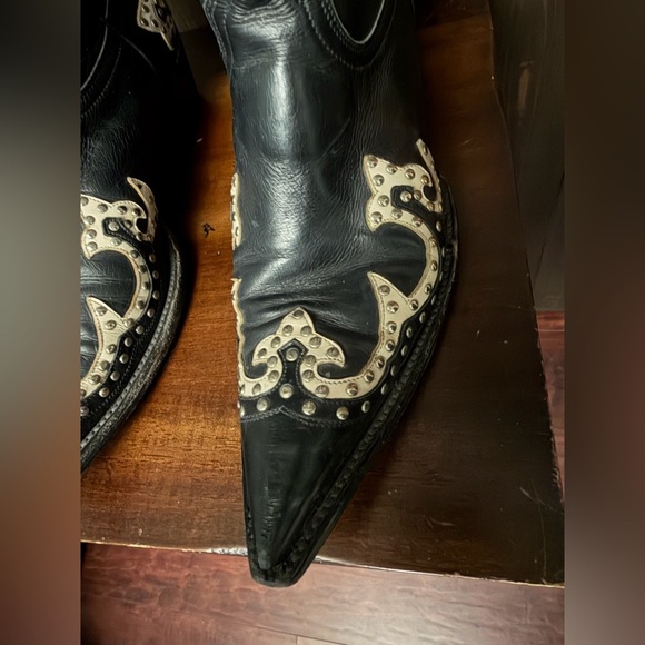 Vintage Old Gringo Leather Boots Black & White Studded Sz 8B Women’s Pointed Toe - Picture 5 of 11